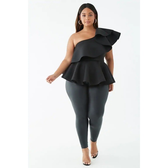 1x-3x Plus Size One-Shoulder Flounce Top - Picture 2 of 7